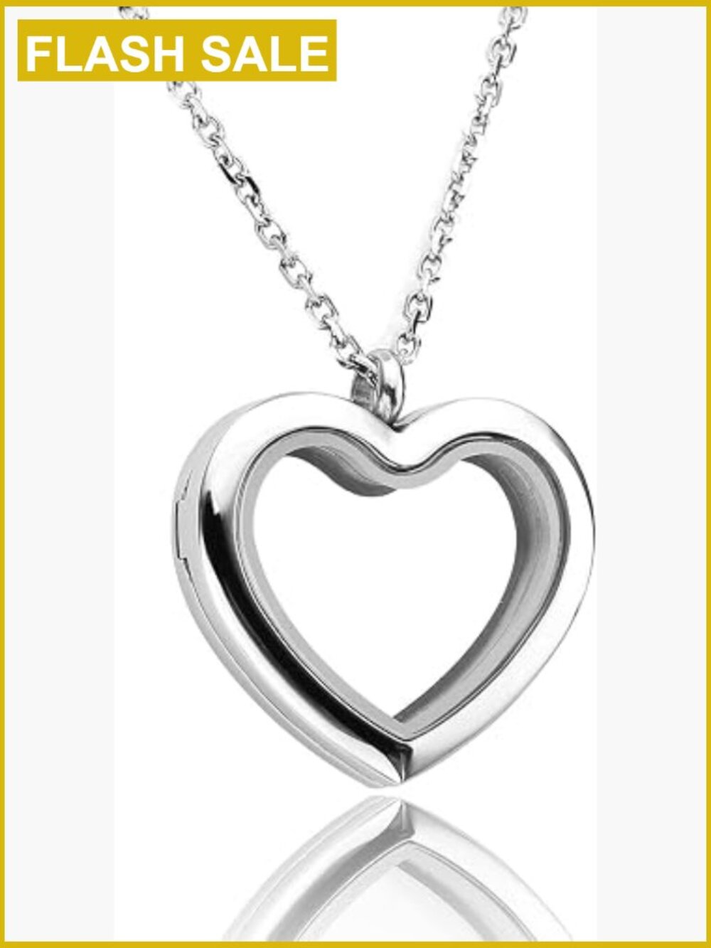 Floating Charm Memory Locket Necklace - 24" Stainless Steel Chain